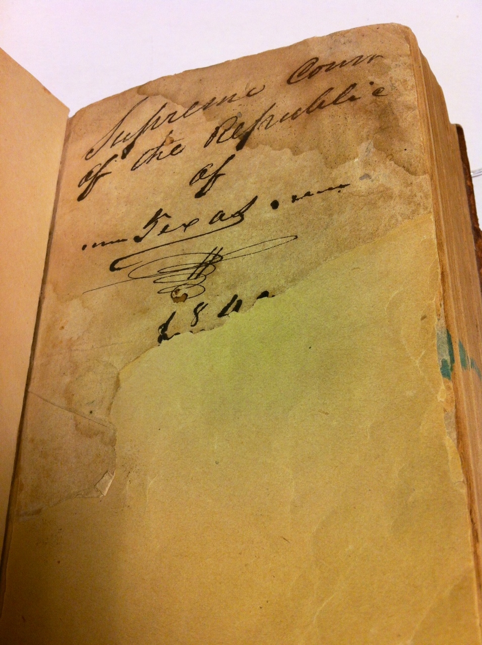 Houston Bible Flyleaf - Inscription. Photo: Texas Supreme Court Archives.