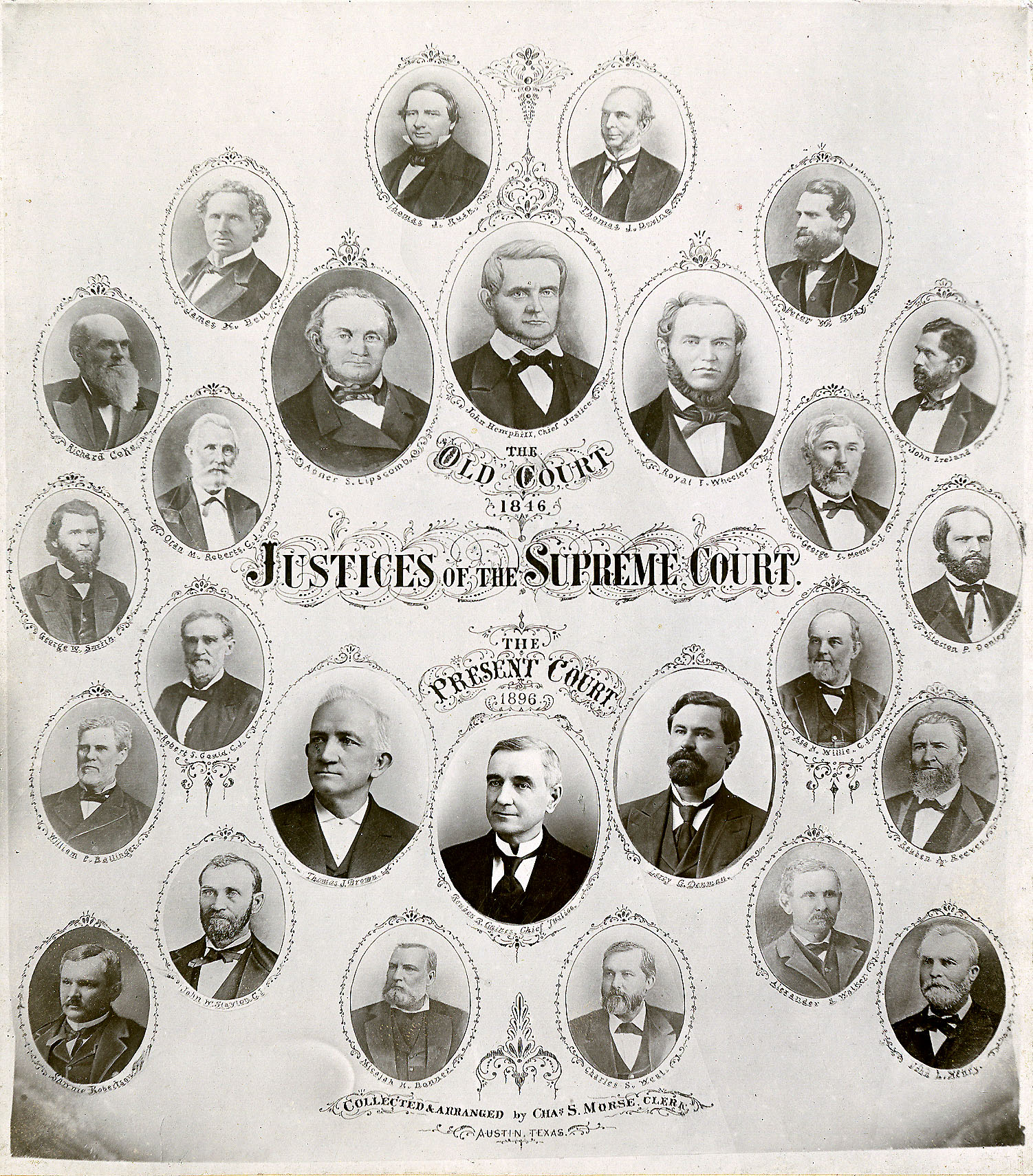1896 50th Anniversary Cabinet Card, featuring portraits of the 1846 and 1896 justices. Photo: Texas Supreme Court Archives.