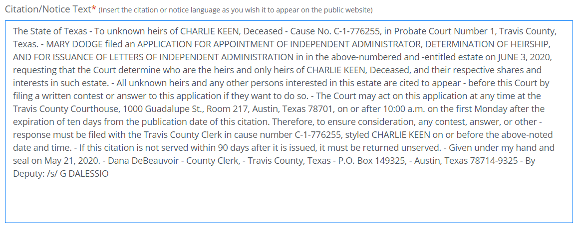 CBP Clerk 17 Citation-Notice Wording Sample