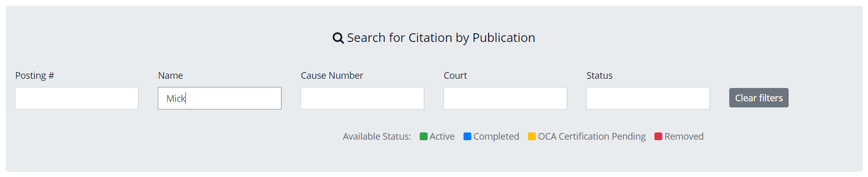 CBP Clerk 24 Search for Citation by Publication Form