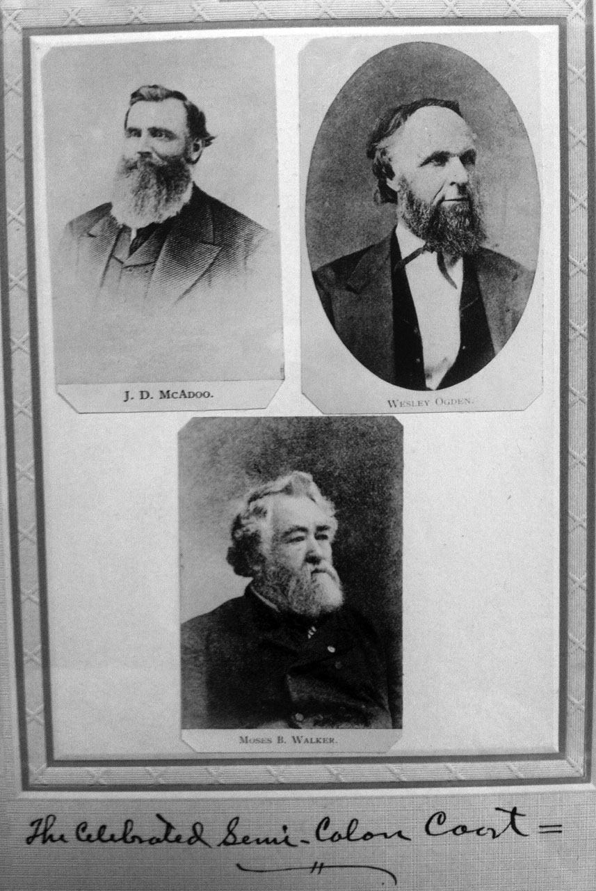 "The Celebrated Semi-Colon Court" - Chief Justice Ogden, Justices McAdoo and Walker, 1874-1874. Photo: Texas Supreme Court Archives.