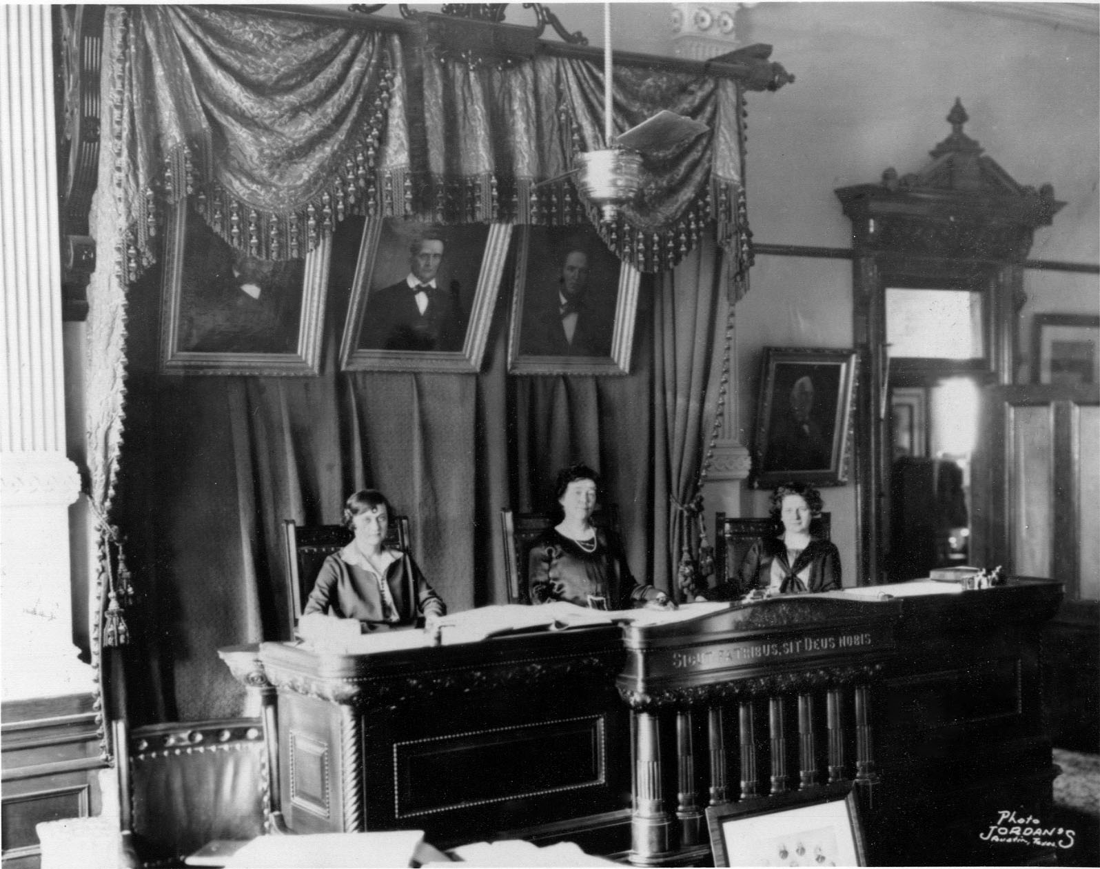 The 1925 "All Woman" Court. Left to right: Justice Ruth Brazzil, Chief Justice Hortense Ward, and Justice Hattie Henenberg. Photo: TSLAC.