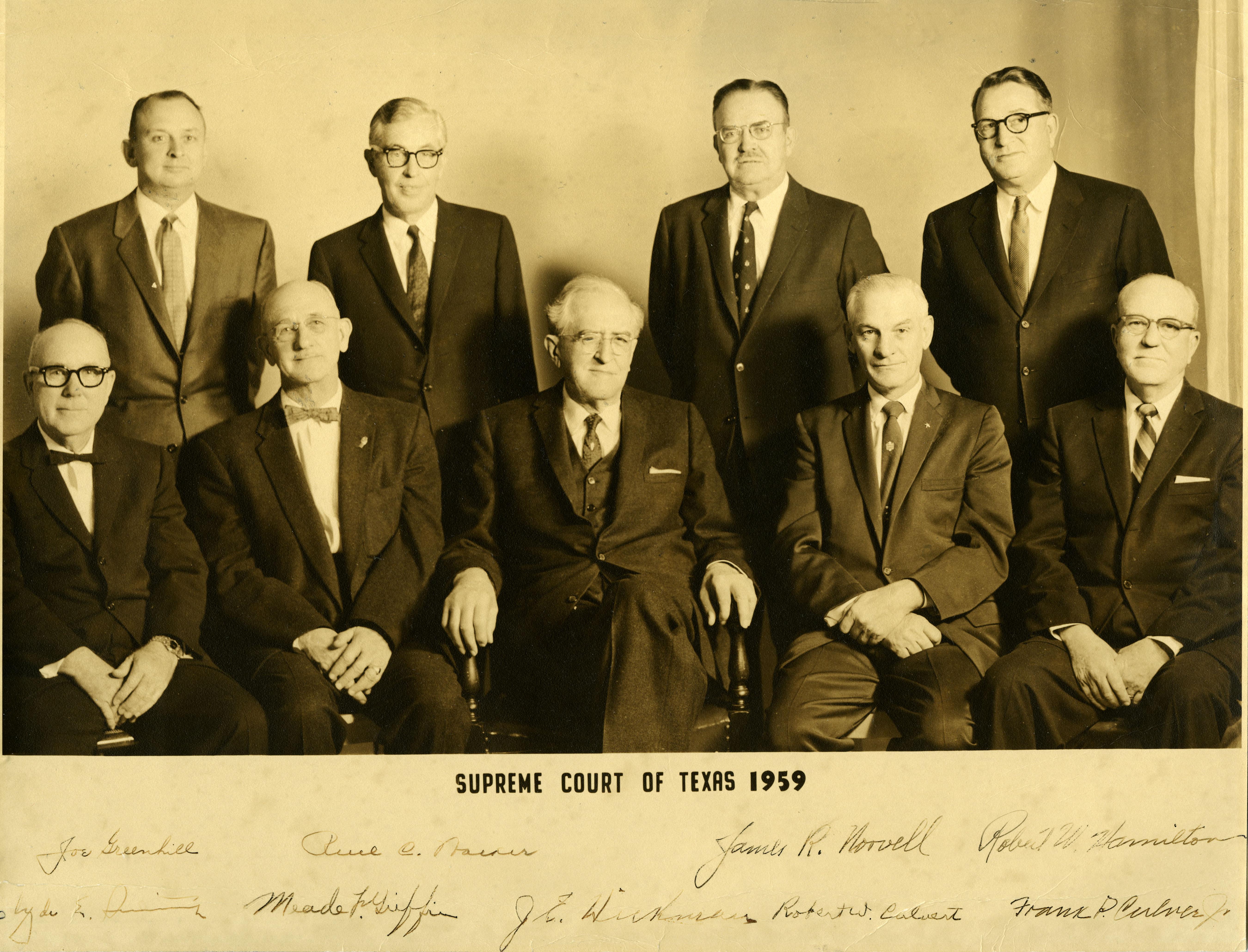 1959 Supreme Court, signed by the justices. Photo: Texas Supreme Court Archives.