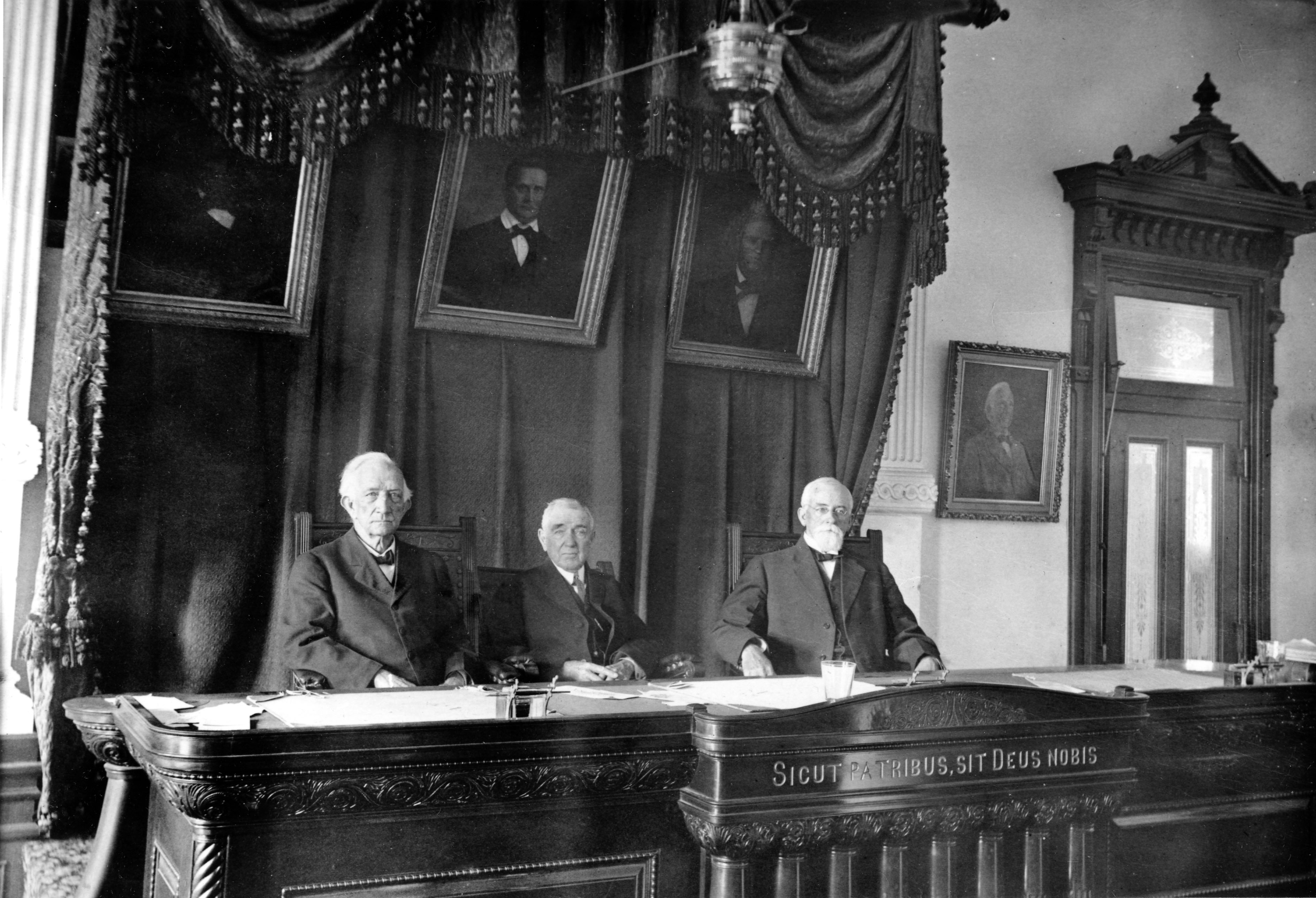 Left to Right: Justice Thomas J. Brown, Chief Justice Reuben R. Gaines, Justice Frank A. Williams. c. 1900. Photo: Texas Supreme Court Archives.